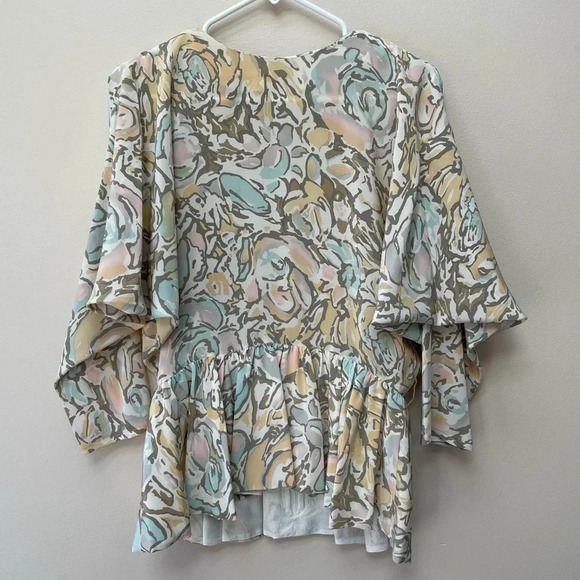 VTG St. Gillian 100% Silk Abstract Floral Dolman Sleeve Peplum Zip Top Size 12 - Picture 3 of 7